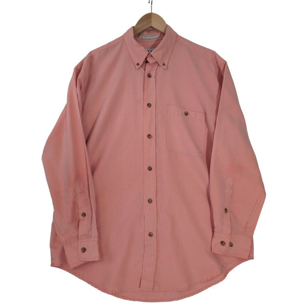 Orvis Button Down Shirt Mens L Orange‎ Check Long Sleeve Casual Business